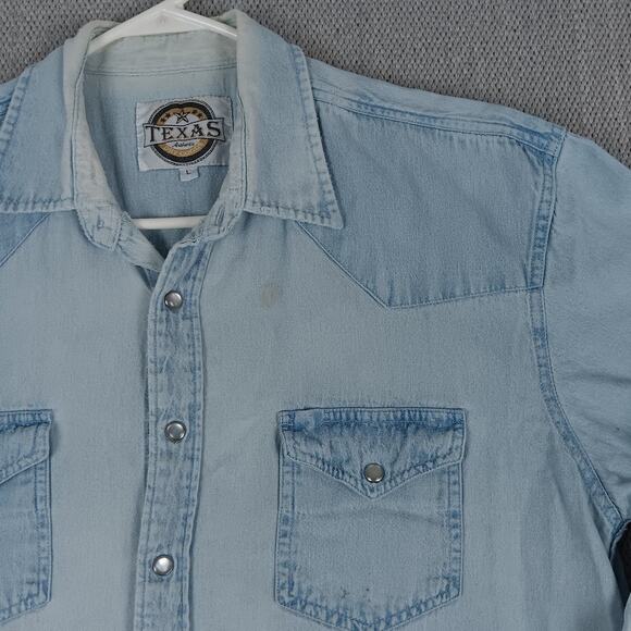 Texas Authentic Dry Goods Vintage Denim Shirt Mens Large Distressed Western - Picture 4 of 15